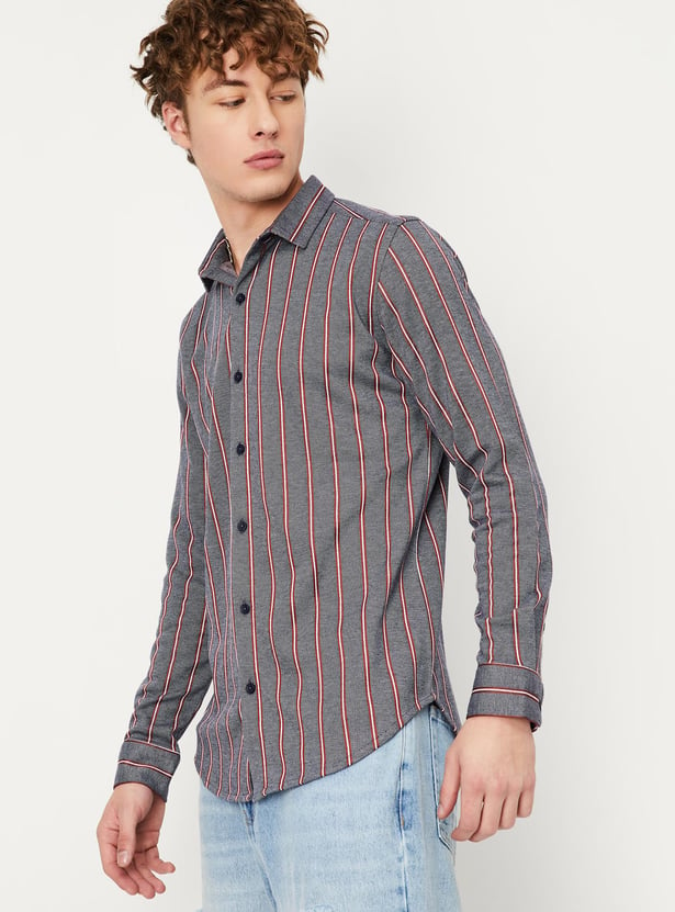 Men Slim Fit Striped Knit Shirt