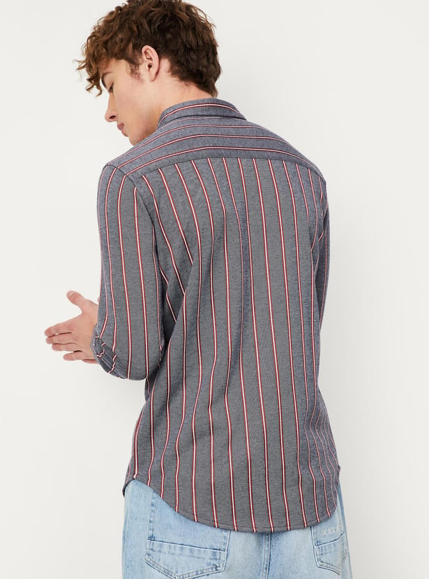 Men Slim Fit Striped Knit Shirt