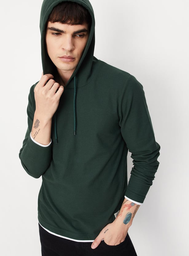 Men Solid Full Sleeves Hoodie