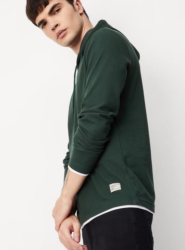 Men Solid Full Sleeves Hoodie