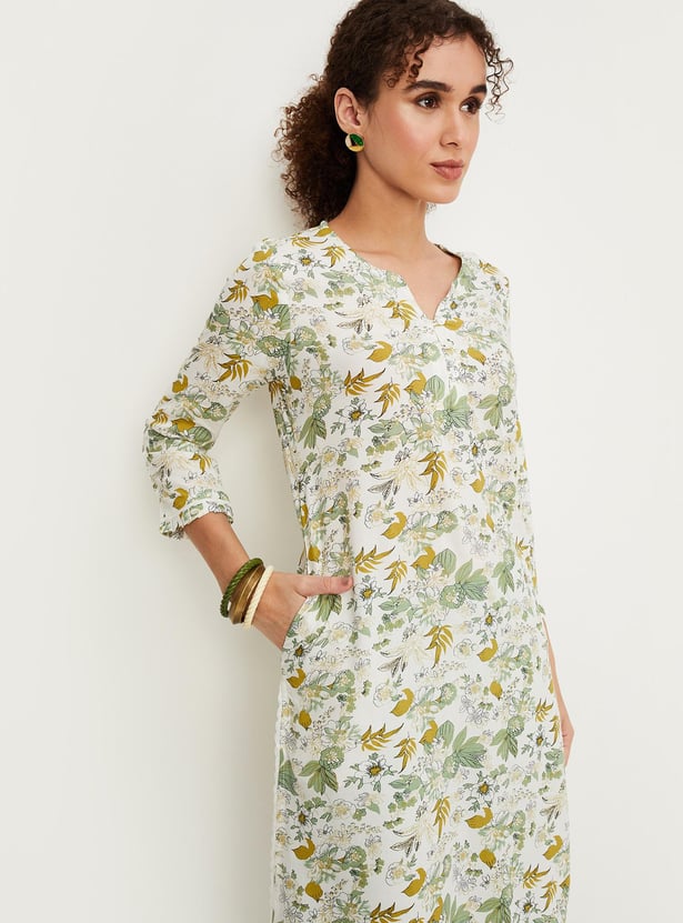 Women Beige Printed A-Line Kurta Palazzos Set