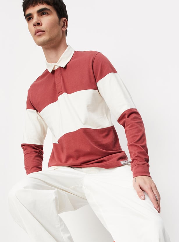 Men Striped Full Sleeve Polo T-shirt