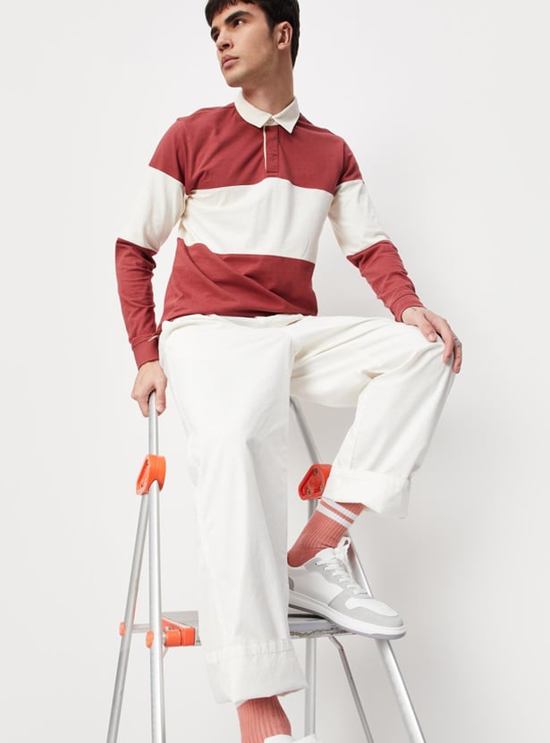 Men Striped Full Sleeve Polo T-shirt