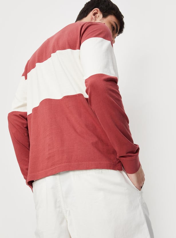 Men Striped Full Sleeve Polo T-shirt