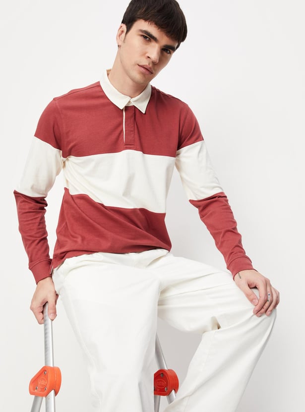 Men Striped Full Sleeve Polo T-shirt
