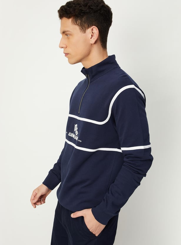 Men Slim Fit Printed Zip Sweatshirt