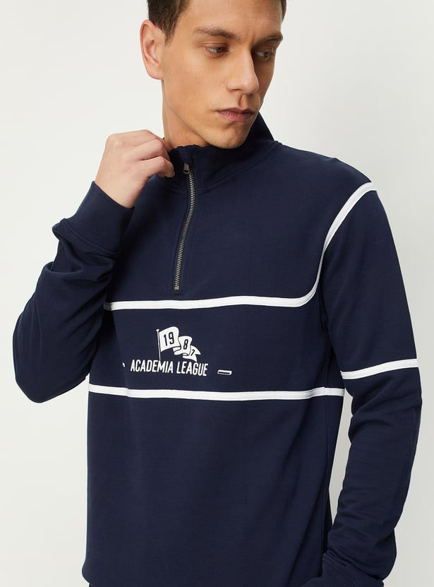 Men Slim Fit Printed Zip Sweatshirt