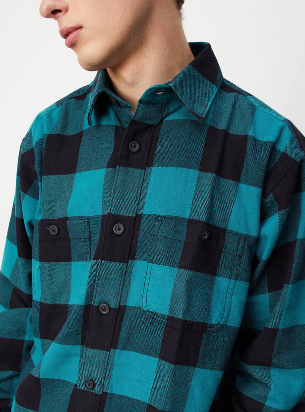 Buy Men Relaxed Fit Checked Over Shirt Online at just Rs. 1499.0