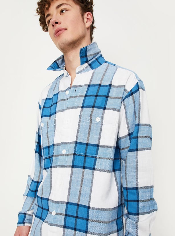 Men Checked Double Pocket Over Shirt