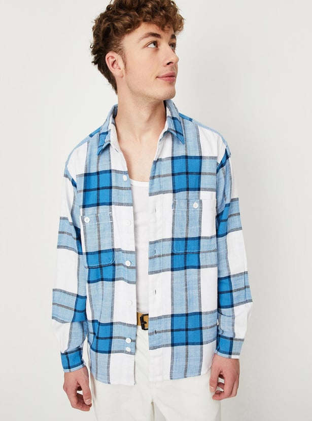 Men Checked Double Pocket Over Shirt