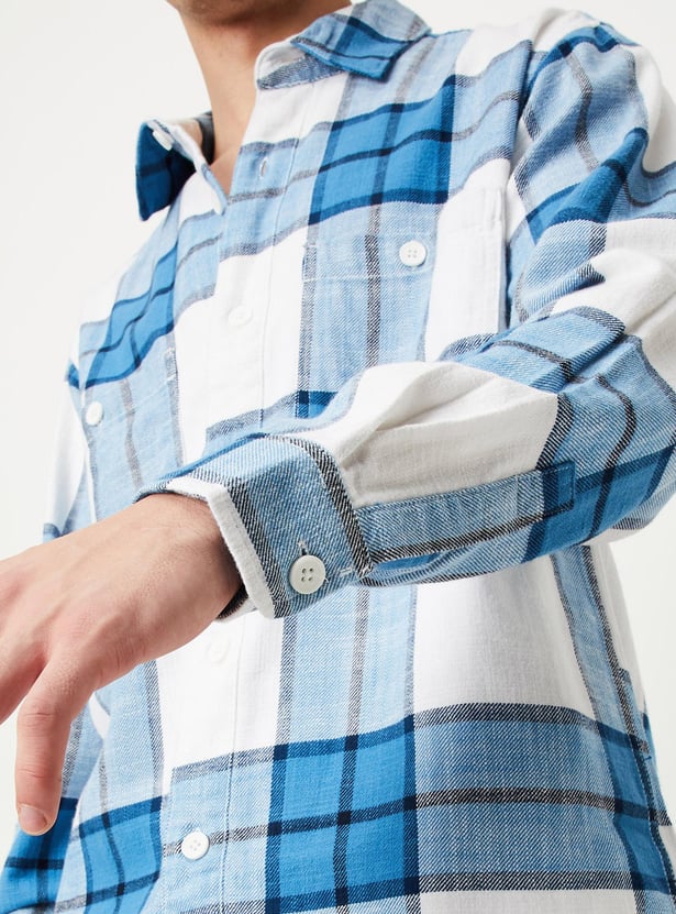 Men Checked Double Pocket Over Shirt