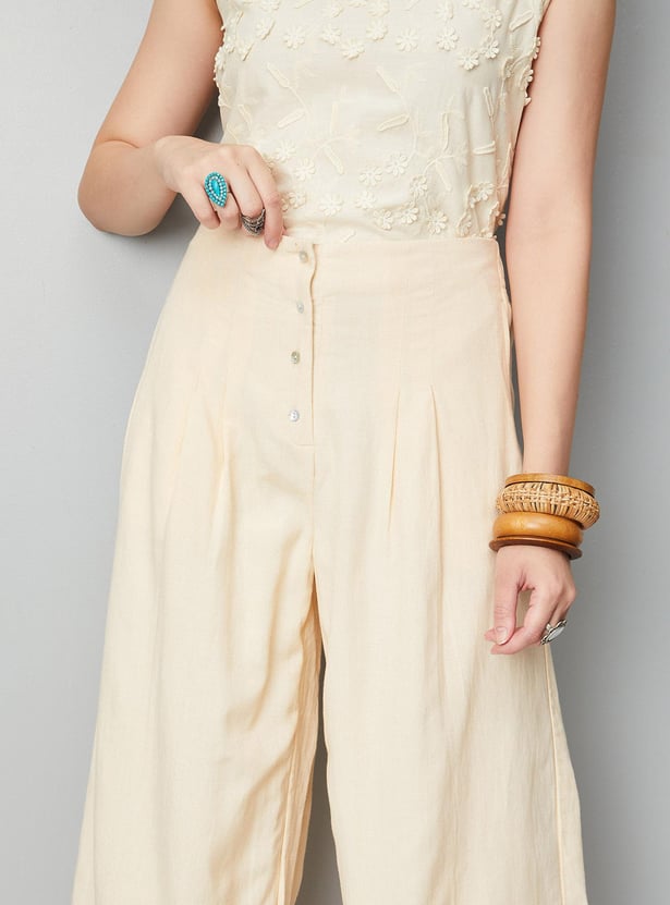 Women Solid Button-Down Trousers