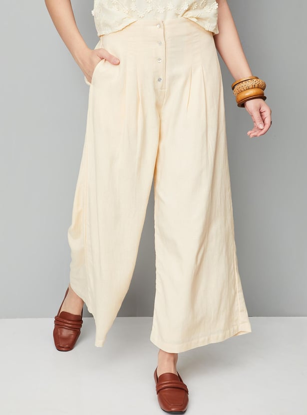 Women Solid Button-Down Trousers