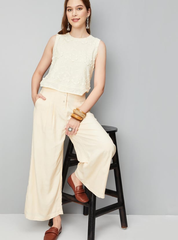 Women Solid Button-Down Trousers