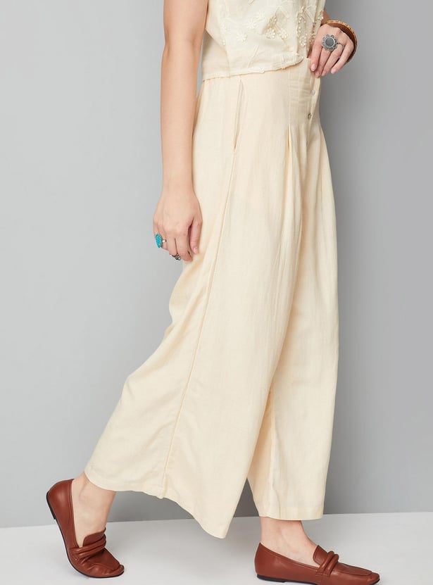Women Solid Button-Down Trousers