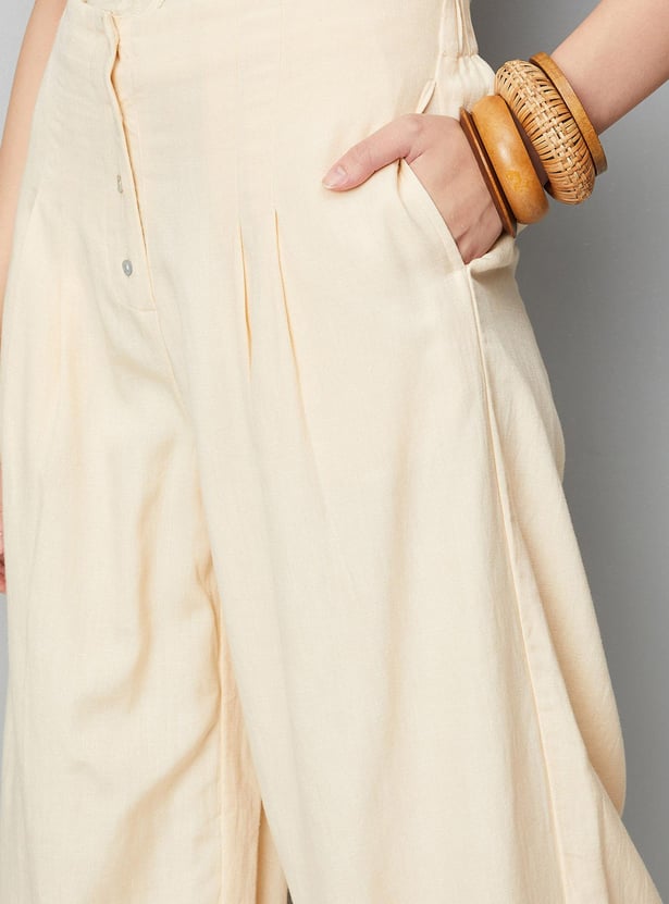 Women Solid Button-Down Trousers