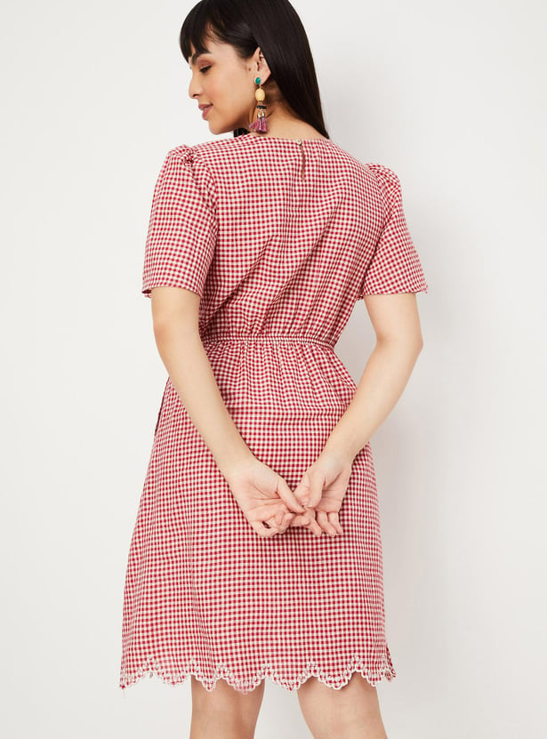 Buy Women Gingham Checked Cut-Out Dress Online at just Rs. 999.0 ...