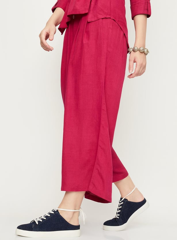 Women Pleated Button-Down Trousers