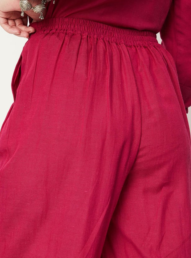 Women Pleated Button-Down Trousers