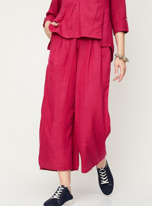 Women Pleated Button-Down Trousers