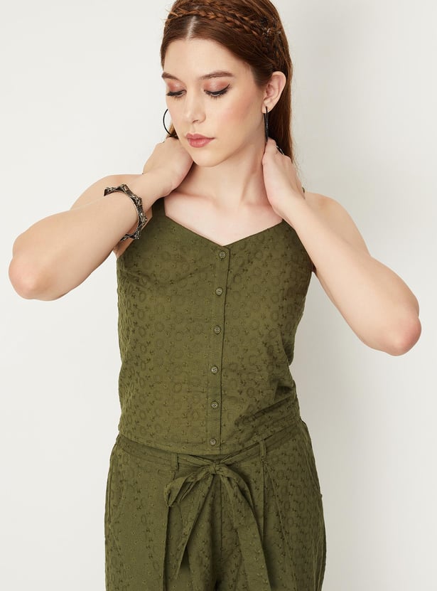 Women Schiffli Strap Crop Top