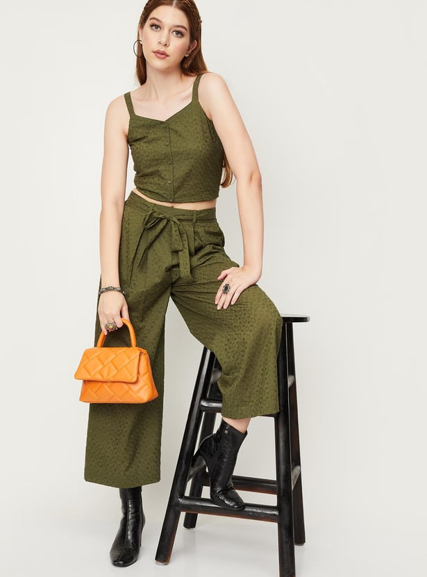 Women Schiffli Strap Crop Top