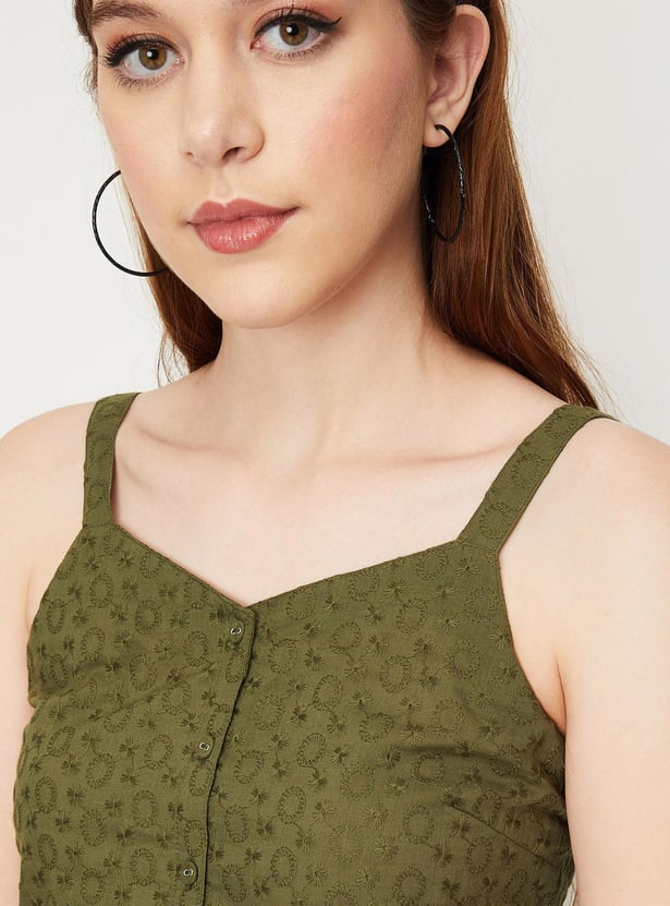 Women Schiffli Strap Crop Top