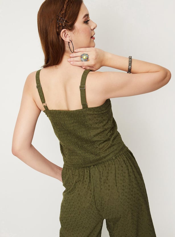 Women Schiffli Strap Crop Top