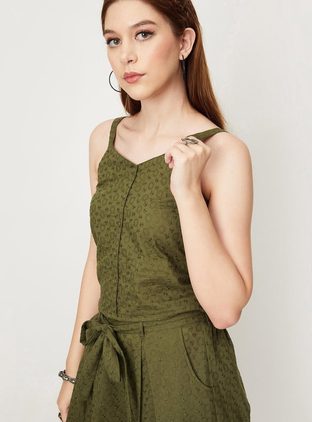 Women Schiffli Strap Crop Top