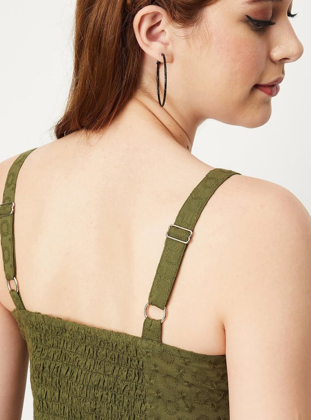 Women Schiffli Strap Crop Top