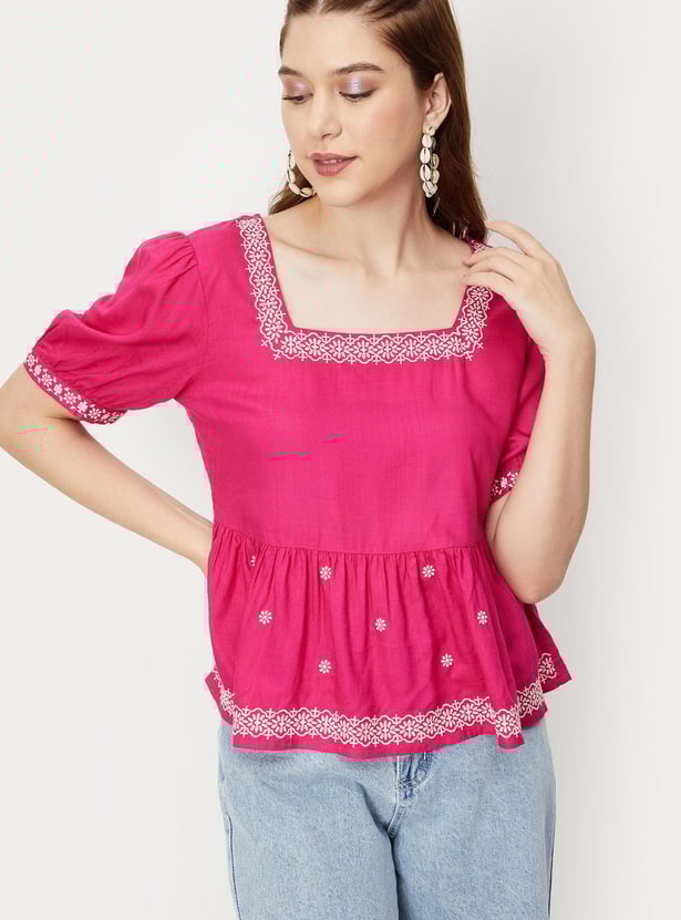 Women Embroidered Peplum Top