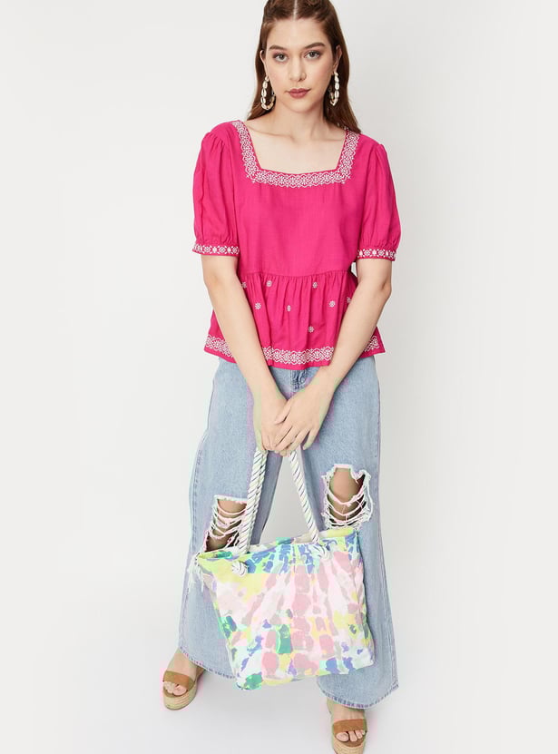 Women Embroidered Peplum Top