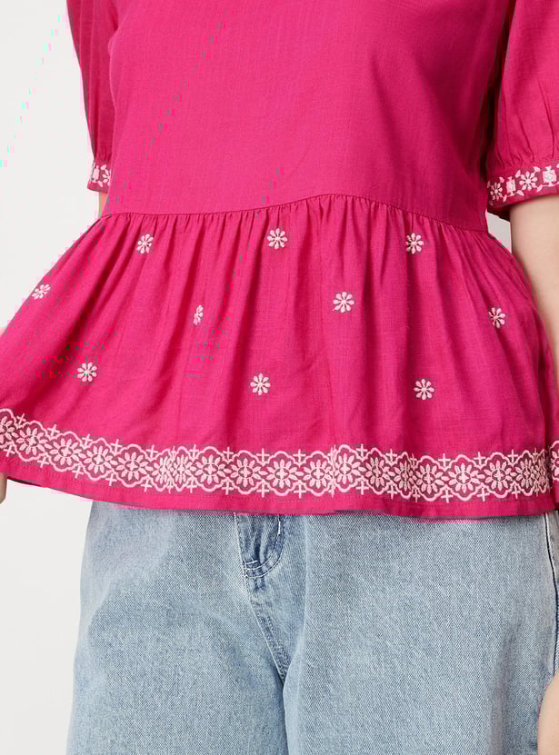 Women Embroidered Peplum Top
