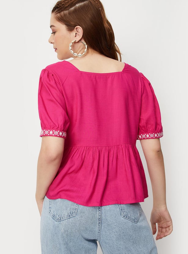 Women Embroidered Peplum Top