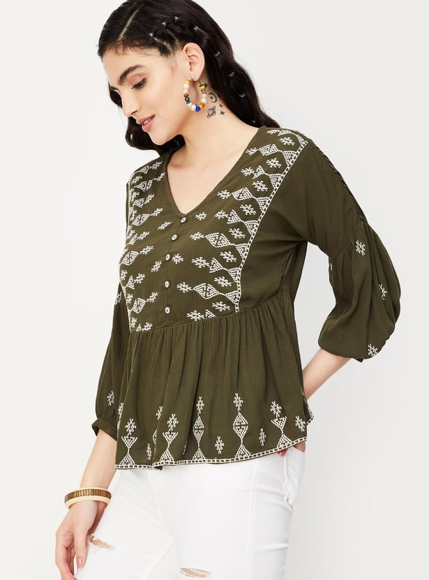 Women Embroidered Gathered Tunic