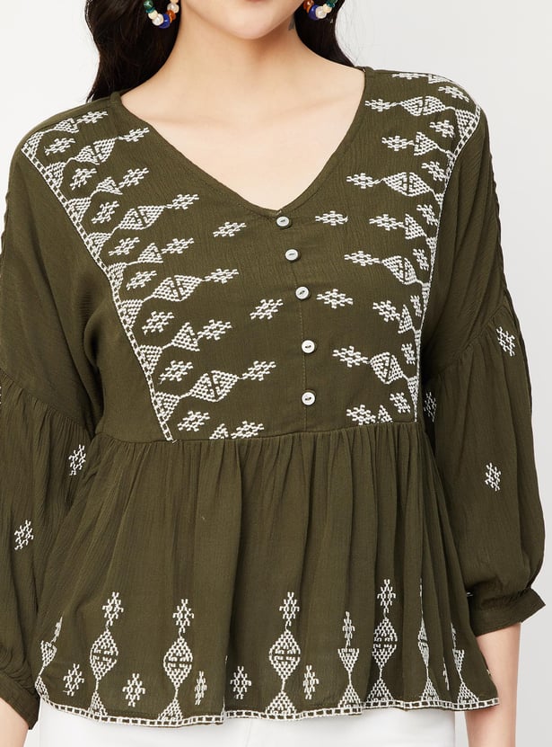 Women Embroidered Gathered Tunic