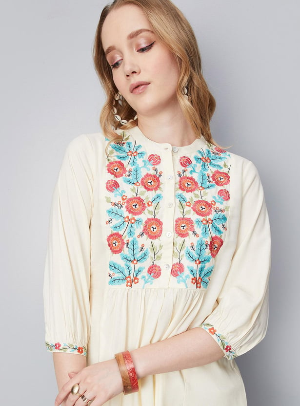 3/4 sleeve open shoulder gathered tunic main image 0
