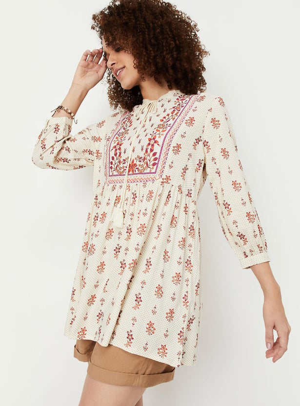 Women Printed Tie-Up Neck Tunic