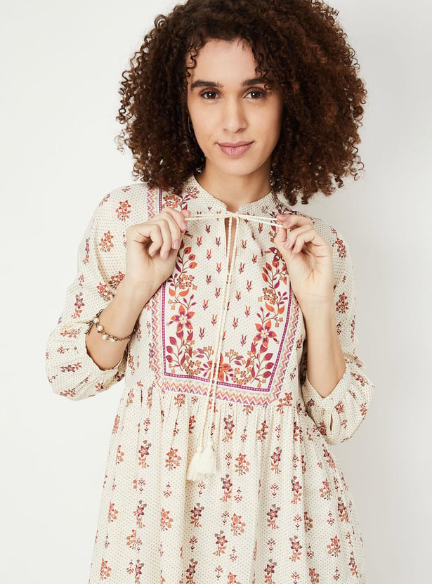Women Printed Tie-Up Neck Tunic