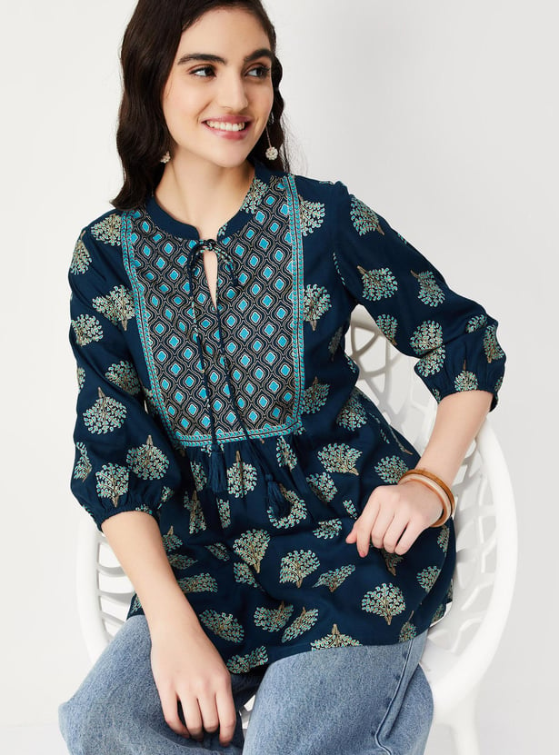 Women Printed Tie-Up Neck Tunic