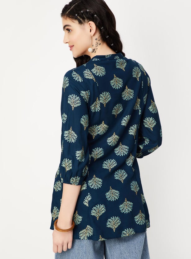 Women Printed Tie-Up Neck Tunic