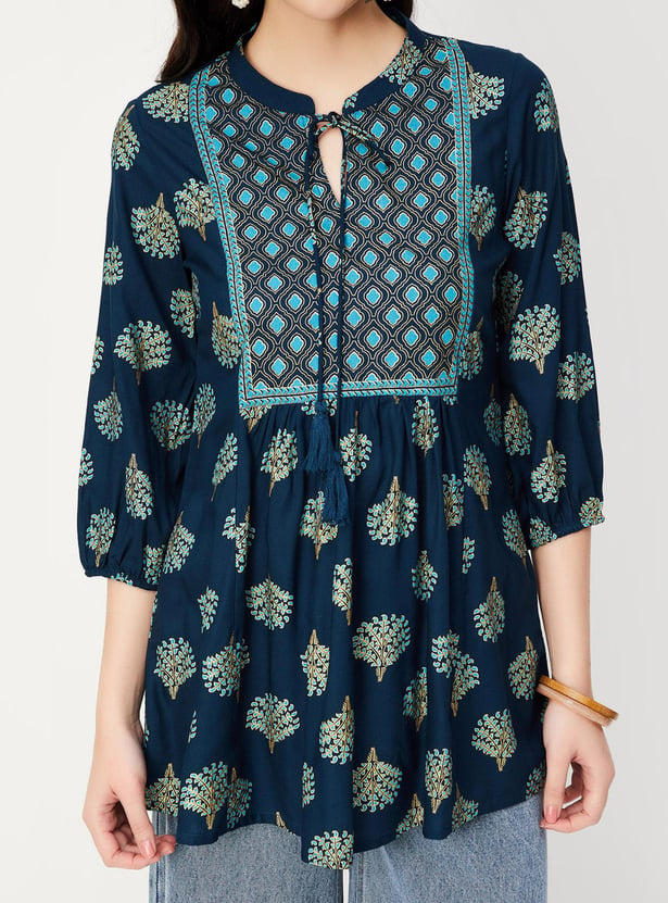 Women Printed Tie-Up Neck Tunic