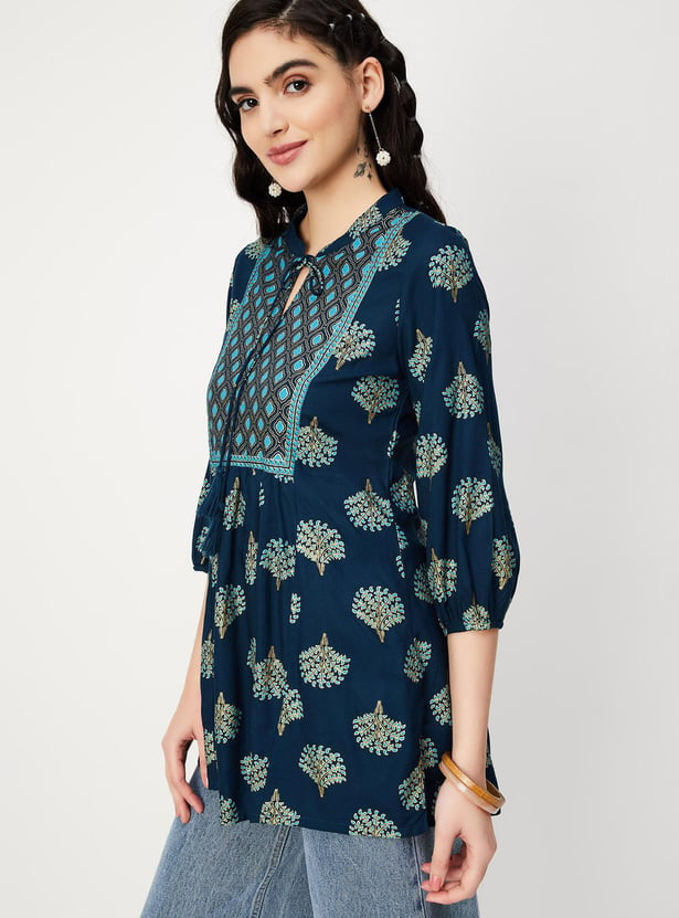 Women Printed Tie-Up Neck Tunic