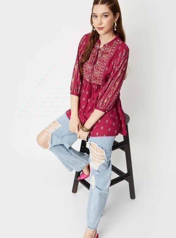 Women Printed Tie-Up Neck Tunic
