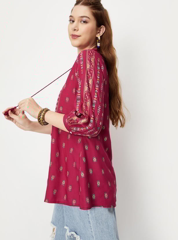 Women Printed Tie-Up Neck Tunic