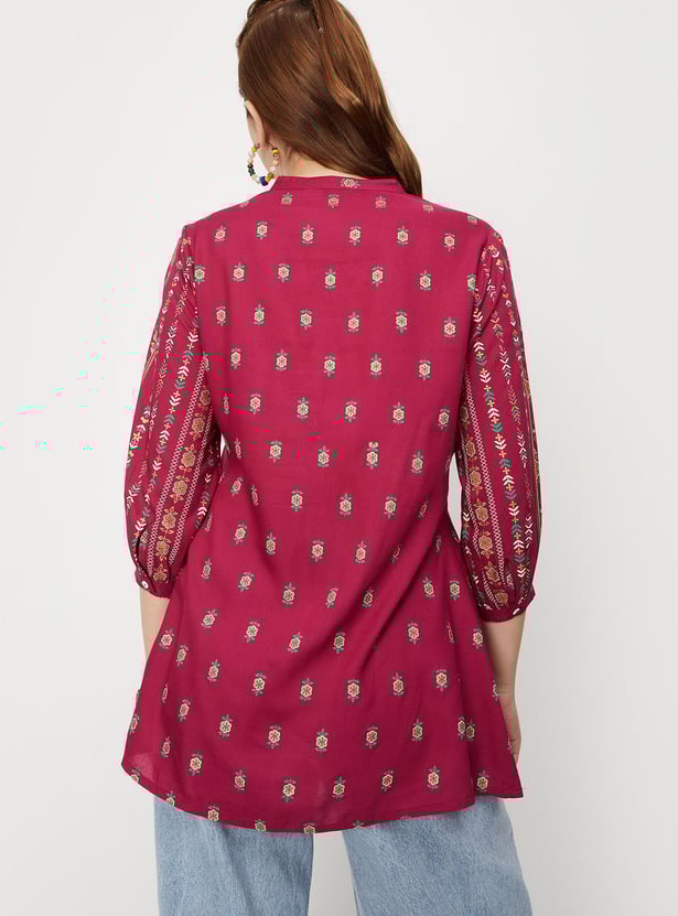 Women Printed Tie-Up Neck Tunic