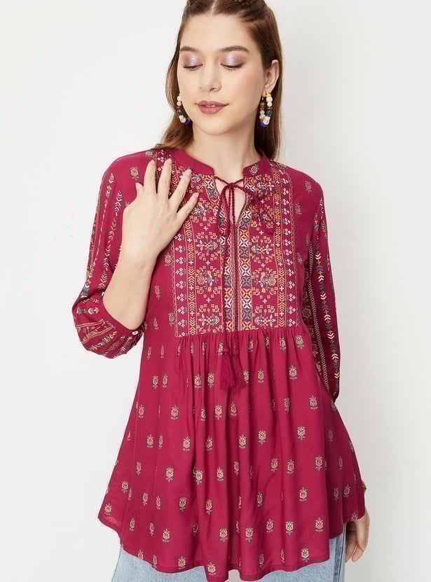 Women Printed Tie-Up Neck Tunic