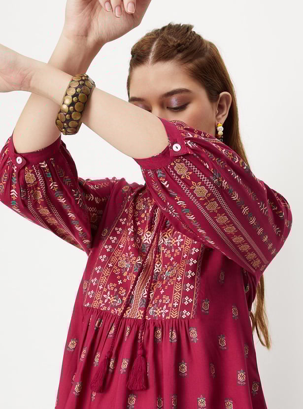 Women Printed Tie-Up Neck Tunic