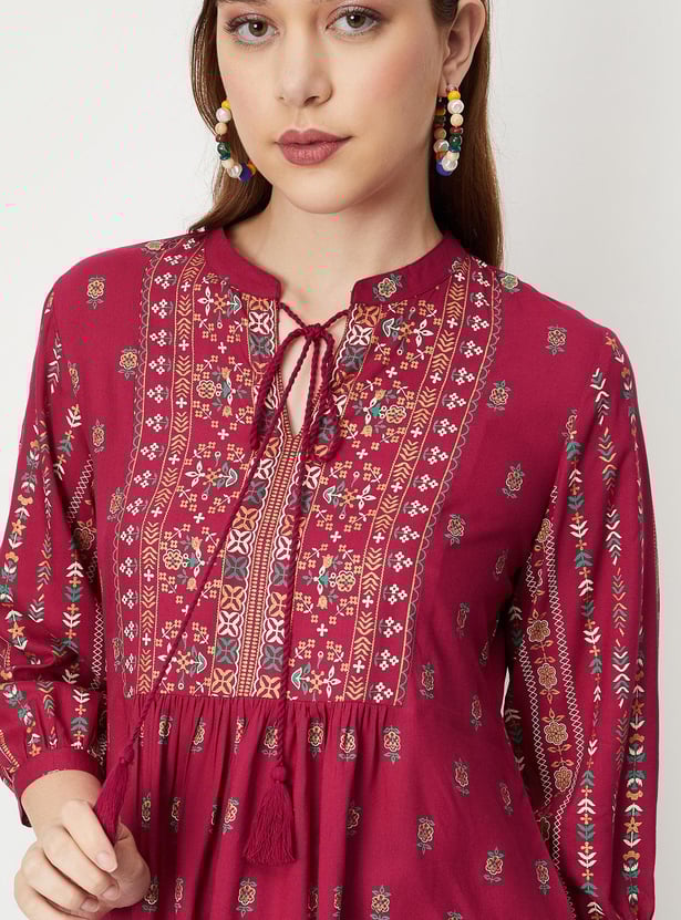 Women Printed Tie-Up Neck Tunic