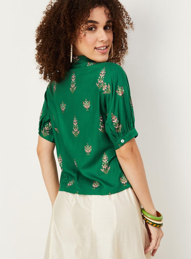 Women Printed Button-Down Top